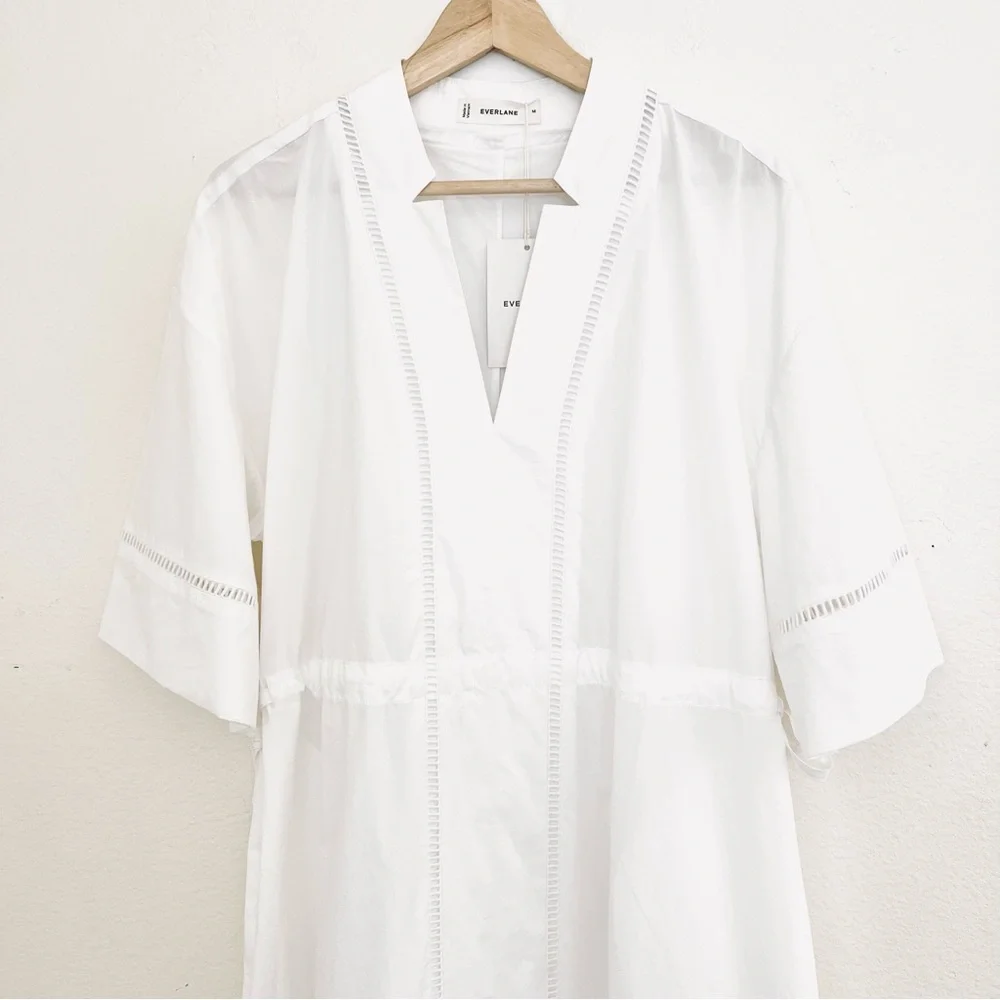 NWT Everlane The Lace Trim Caftan Dress Size: Medium Color: White - Picture 5 of 16